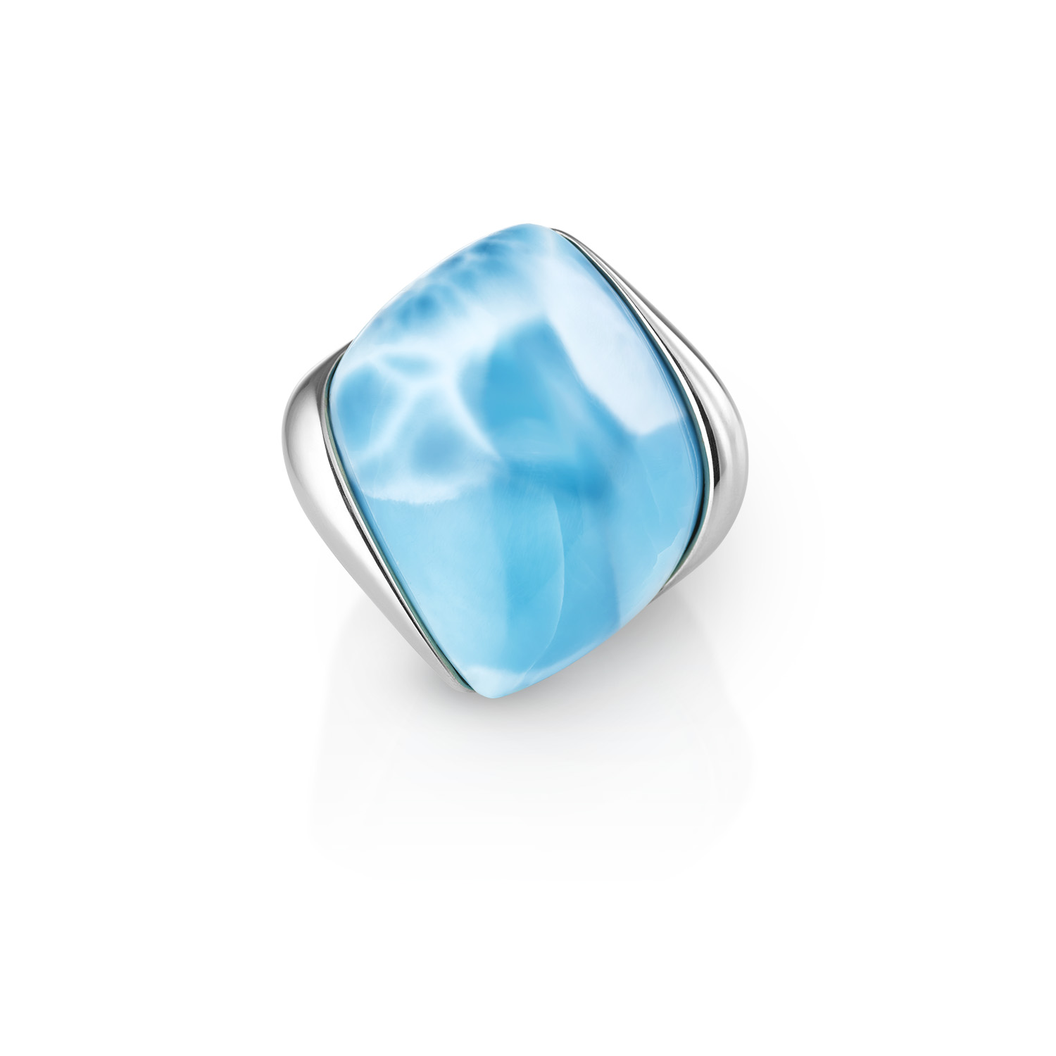 SMALL LARIMAR WAVE Ring Larimar-Cabochon Wellenform Weißgold-Ring Rinons Meerblau Blauer-Edelstein Haute-Joaillerie Maßanfertigung Ring-blauer-Stein Statement-Ring Luxus-Schmuck